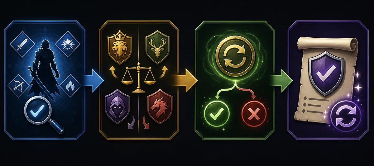 Non-official VV Ultimatum clan reroll decision flow using icons without text